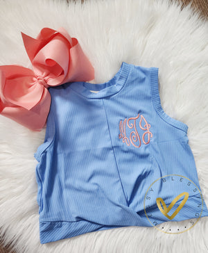 French Blue Crop Knot Tank