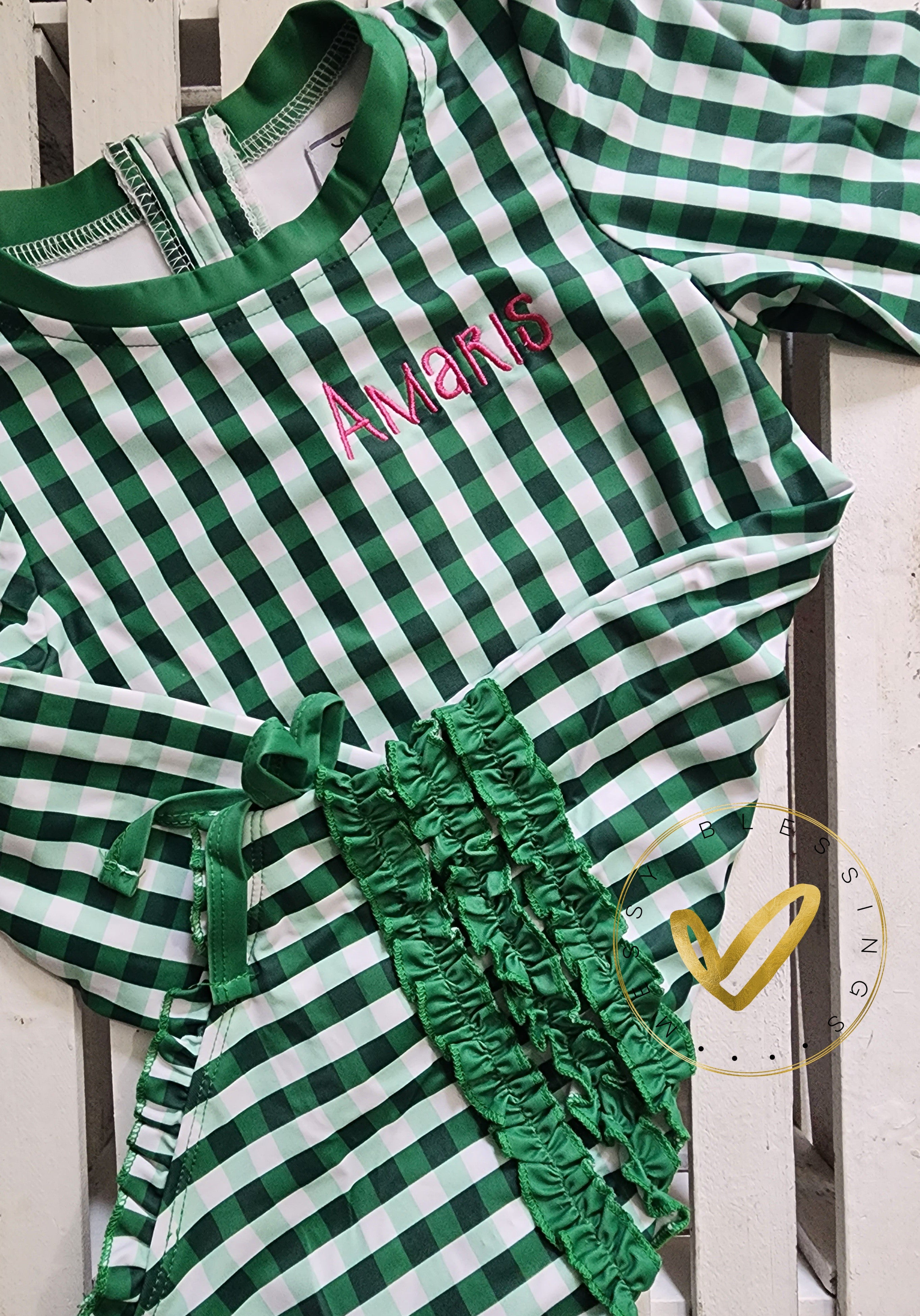 Ruffle Bottom- Green Gingham