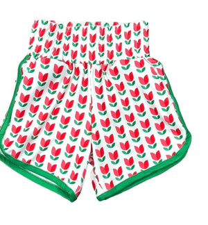 Red Retro Tulip Track Shorts