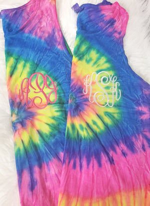 NEON RAINBOW tie dye monogrammed tank top