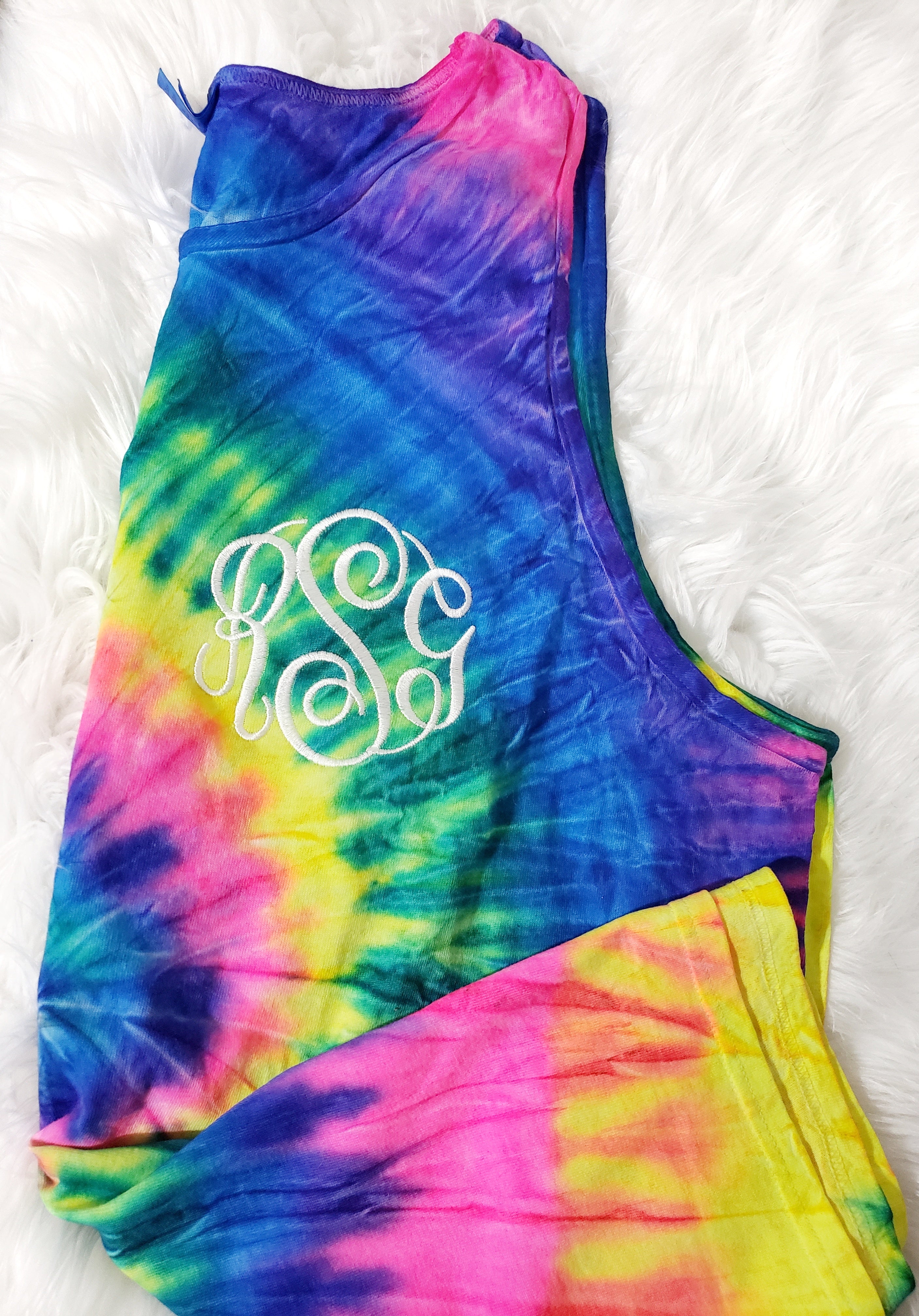 NEON RAINBOW tie dye monogrammed tank top