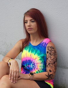 NEON RAINBOW tie dye monogrammed tank top