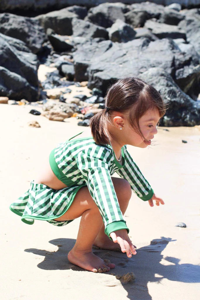 Skirt Bikini- Green Gingham