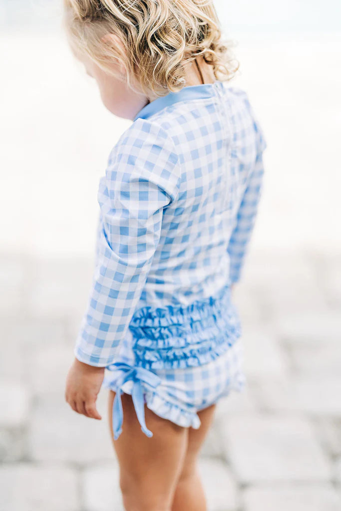 Ruffle Bottom Swimsuit- Blue Gingham