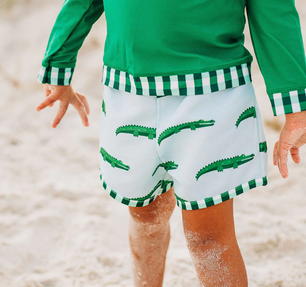 Blue Alligator Swim Trunks